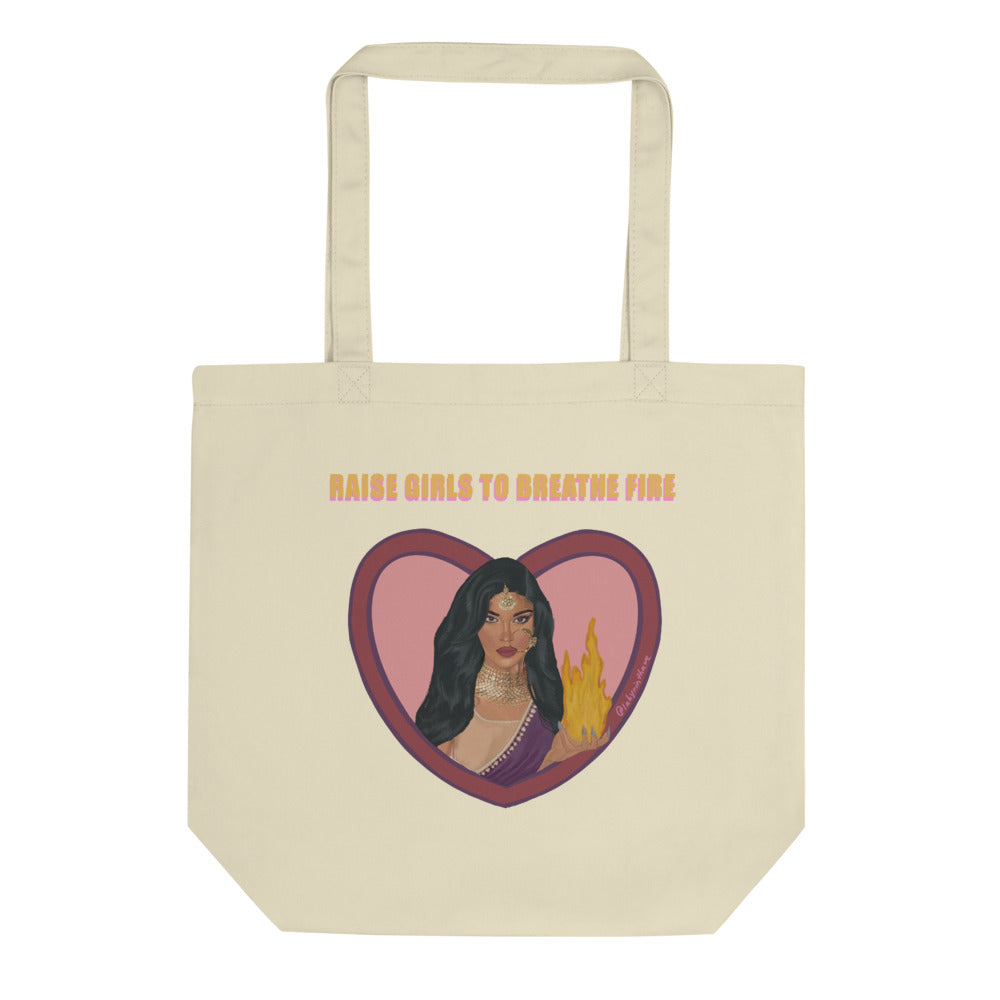"Raise Girls to Breathe Fire" Tote Bag